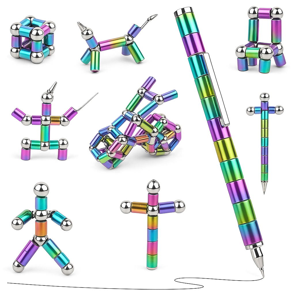 Rainbow Color Magnetic Decompression Magnetic Metal Pen | Multifunction Writing Magnet Ballpoint Pen | Fidget Cool Gadgets Toys Gifts for Kids, Boy, Girls | Fidget Pen