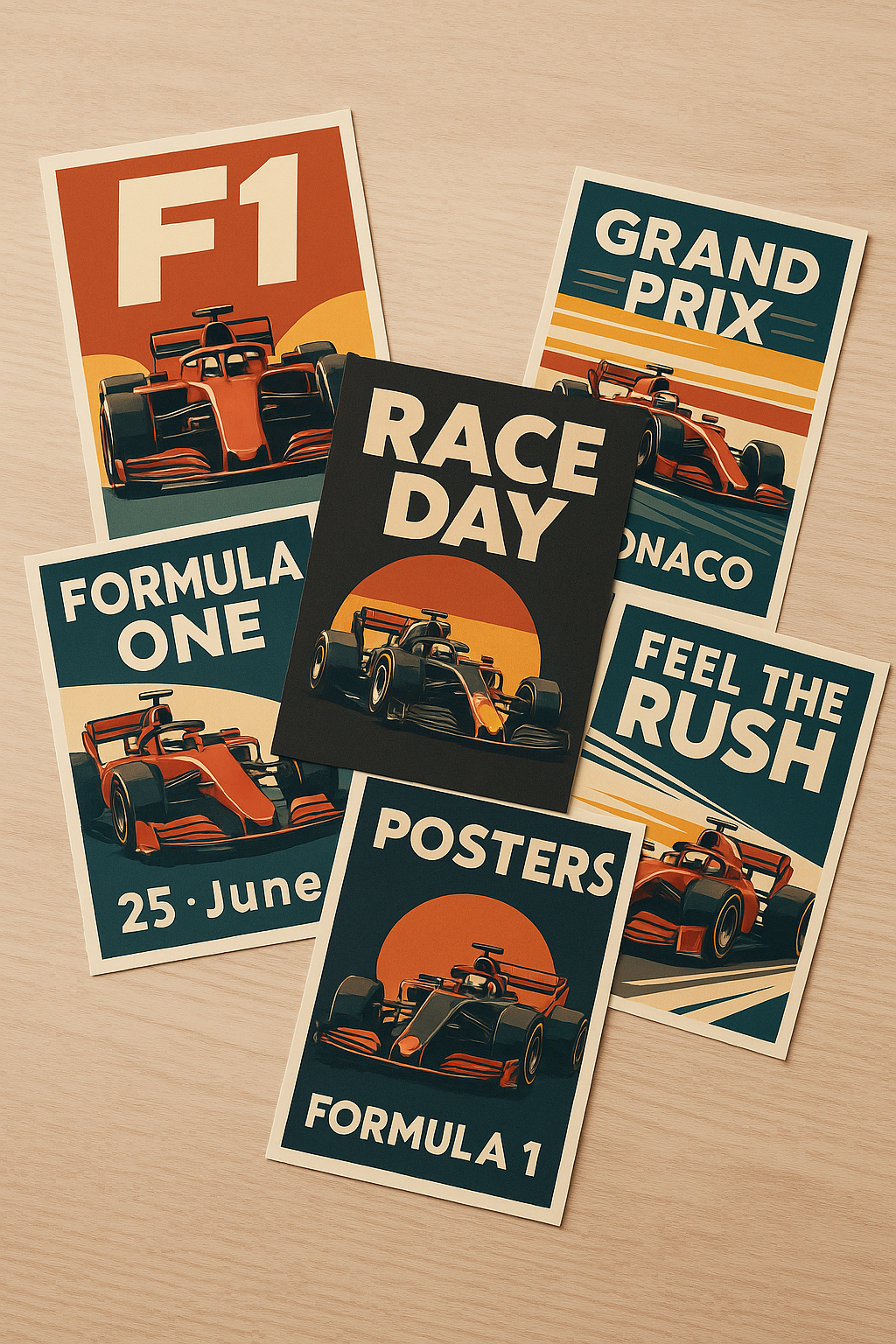 CodersParadise paper Pack of 6 - F1 Formula One Wall Posters 8x12 inch (A4 Size) Included Glue dots Wall Decor Posters Wall Art For Bedroom, Living room, Office